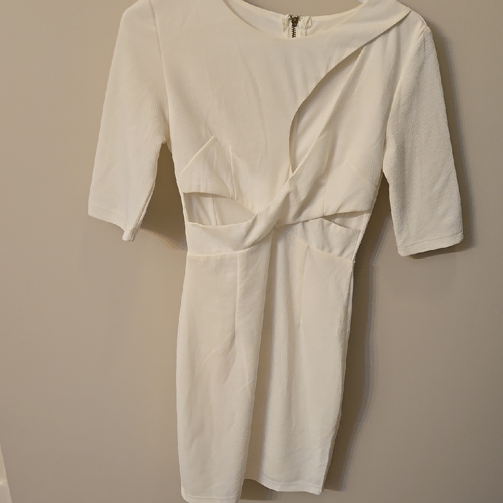 Cream Midi Sheath Dress with 3/4 Sleeves and Crew Neck